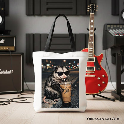 Iced Coffee Opossum Tote Bag, Funny Animal Meme Gift Shopper