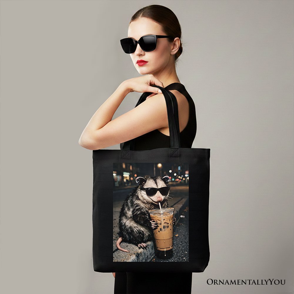 Iced Coffee Opossum Tote Bag, Funny Animal Meme Gift Shopper