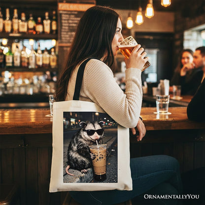 Iced Coffee Opossum Tote Bag, Funny Animal Meme Gift Shopper