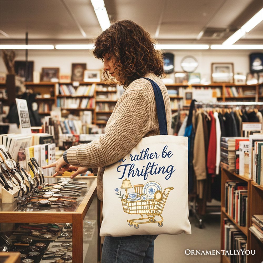 I’d Rather Be Thrifting Canvas Tote Bag, Vintage Thrift Shop Lover Gift Shopper