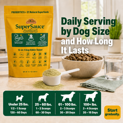SuperSauce 12-In-1 Multifunctional Probiotic Kibble Topper Powder for Dogs — 60 Scoops, 12.7 oz. (360g)