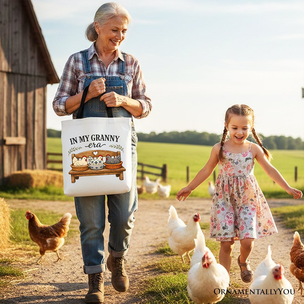 In My Granny Era Chicken Vintage Tote Bag, Cozy Farmhouse Country Grandma Gift Shopper