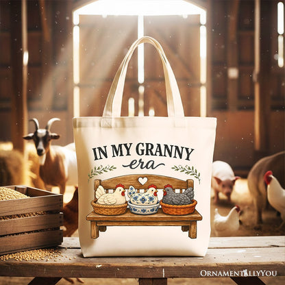 In My Granny Era Chicken Vintage Tote Bag, Cozy Farmhouse Country Grandma Gift Shopper