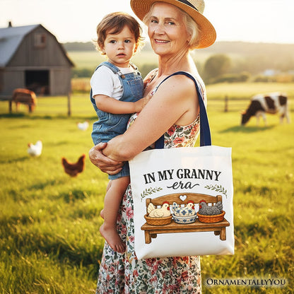 In My Granny Era Chicken Vintage Tote Bag, Cozy Farmhouse Country Grandma Gift Shopper