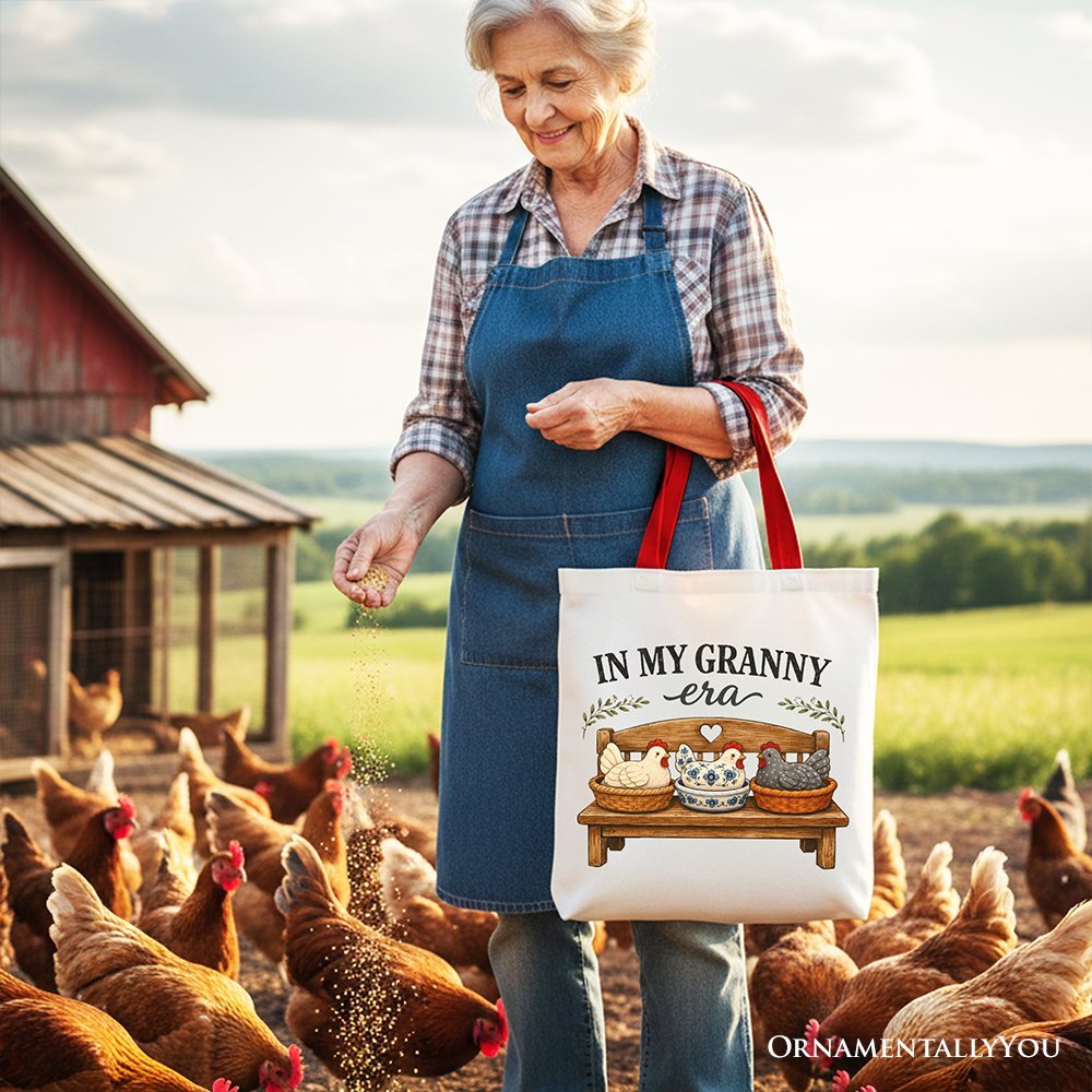 In My Granny Era Chicken Vintage Tote Bag, Cozy Farmhouse Country Grandma Gift Shopper