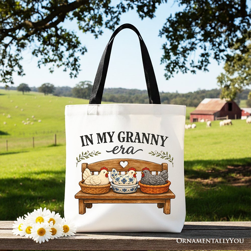 In My Granny Era Chicken Vintage Tote Bag, Cozy Farmhouse Country Grandma Gift Shopper