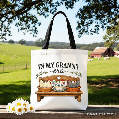 In My Granny Era Chicken Vintage Tote Bag, Cozy Farmhouse Country Grandma Gift Shopper