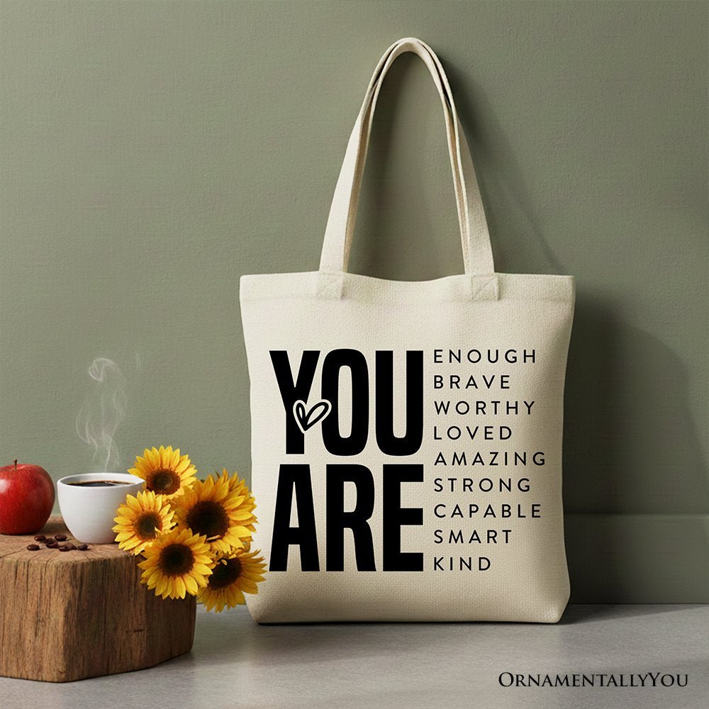 Inspirational Words Canvas Tote Bag, Minimalist Gift Shopper for Encouraging and Loving Significant Others