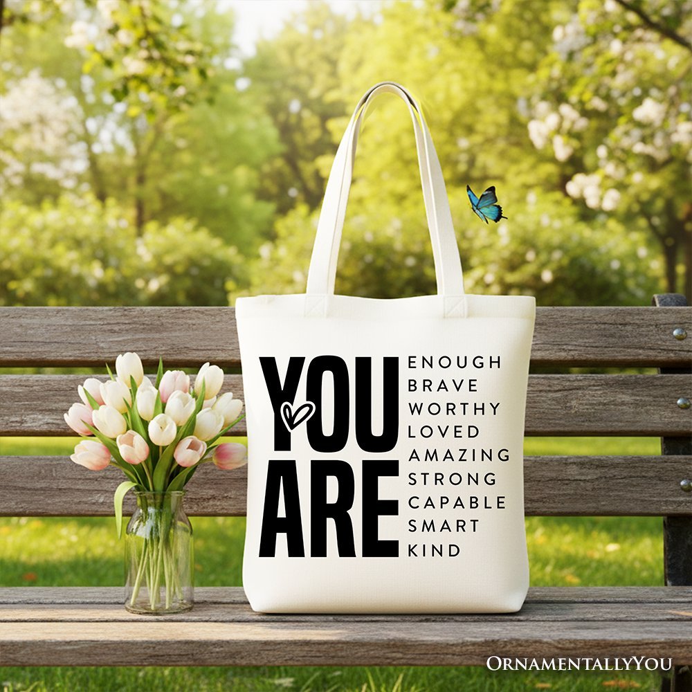 Inspirational Words Canvas Tote Bag, Minimalist Gift Shopper for Encouraging and Loving Significant Others