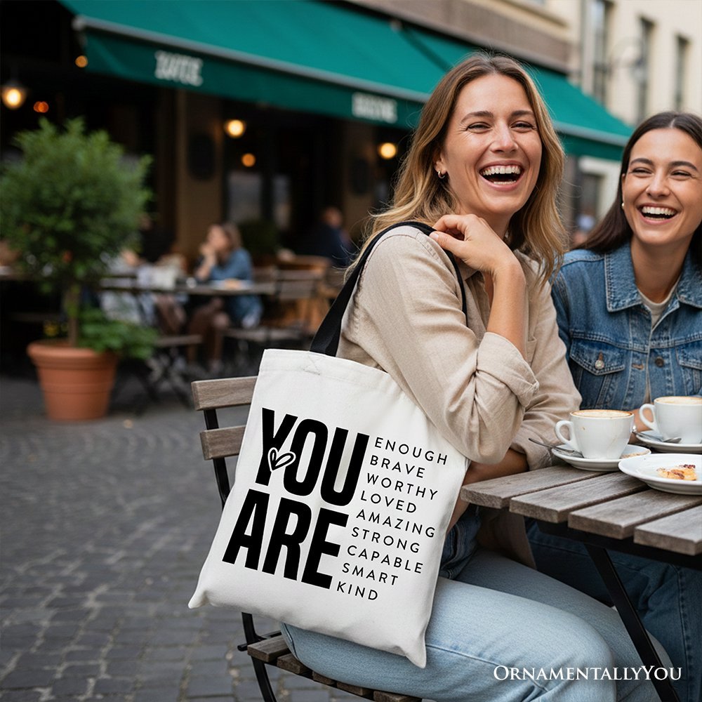 Inspirational Words Canvas Tote Bag, Minimalist Gift Shopper for Encouraging and Loving Significant Others