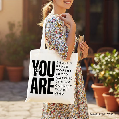 Inspirational Words Canvas Tote Bag, Minimalist Gift Shopper for Encouraging and Loving Significant Others