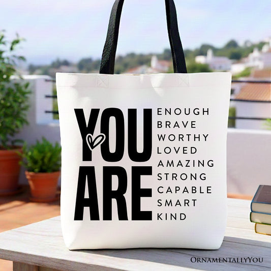 Inspirational Words Canvas Tote Bag, Minimalist Gift Shopper for Encouraging and Loving Significant Others