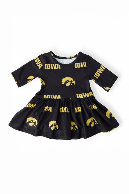 Iowa Black Tigerhawk 3/4 Sleeve Twirl Bodysuit