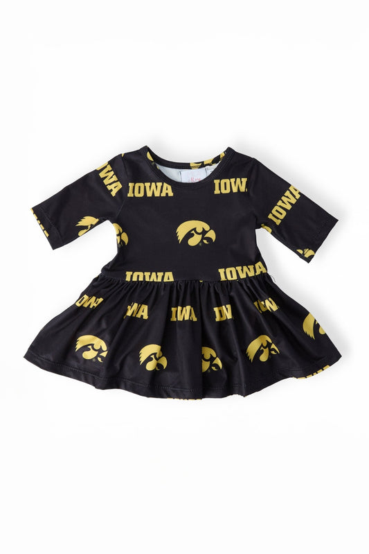 Iowa Black Tigerhawk 3/4 Sleeve Twirl Bodysuit
