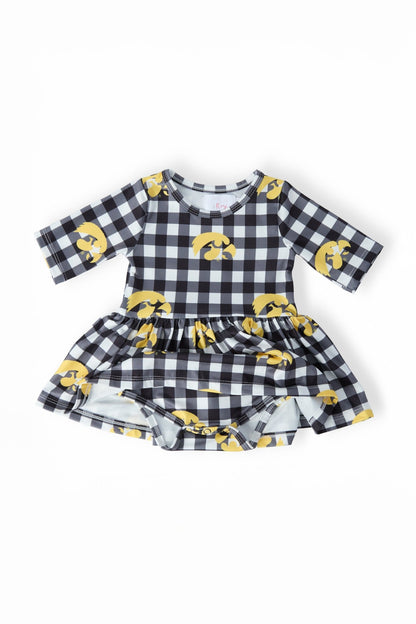 Iowa Plaid Tigerhawk 3/4 Sleeve Twirl Bodysuit