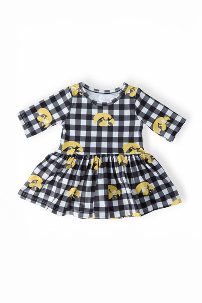 Iowa Plaid Tigerhawk 3/4 Sleeve Twirl Bodysuit
