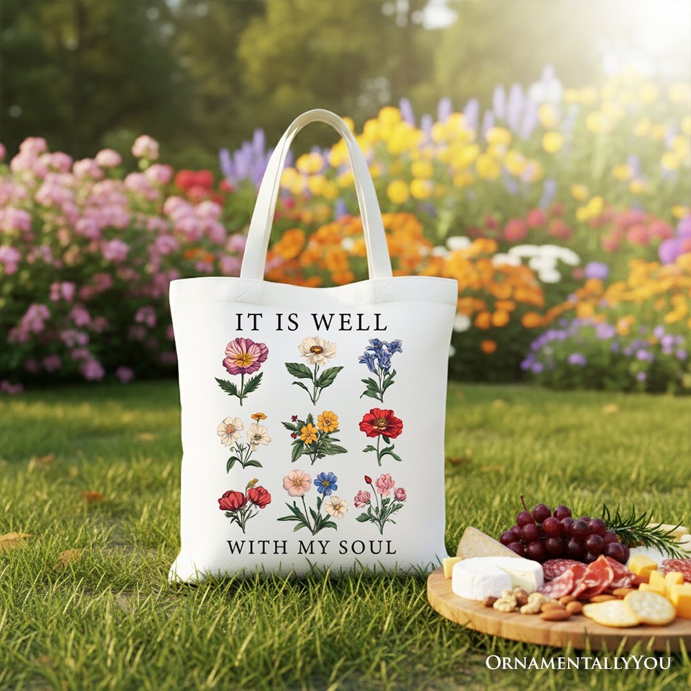 It Is Well With My Soul Christian Floral Canvas Tote Bag, Gift With Bible Verse Design