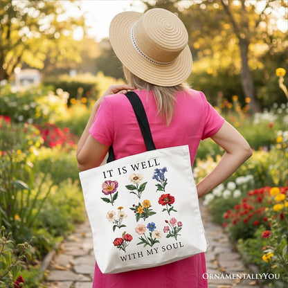 It Is Well With My Soul Christian Floral Canvas Tote Bag, Gift With Bible Verse Design
