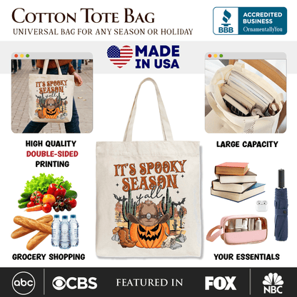 It's Spooky Season Y'all Tote Bag, Funny Western Halloween Gift Shopper for Pumpkin Cowboys
