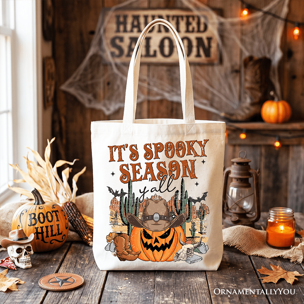 It's Spooky Season Y'all Tote Bag, Funny Western Halloween Gift Shopper for Pumpkin Cowboys