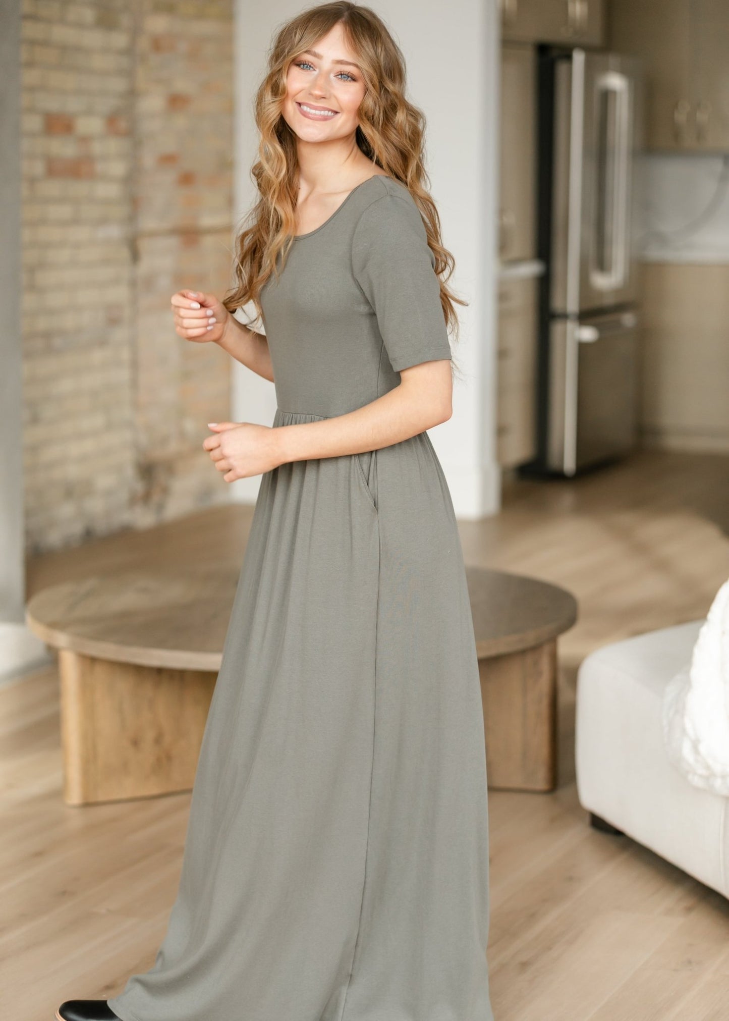 Jasmine Olive Ribbed Maxi Dress