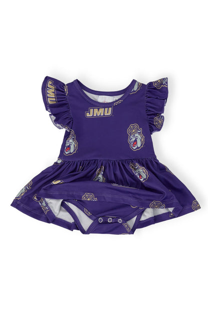JMU Purple Duke Dog S/S Flutter Twirl Bodysuit