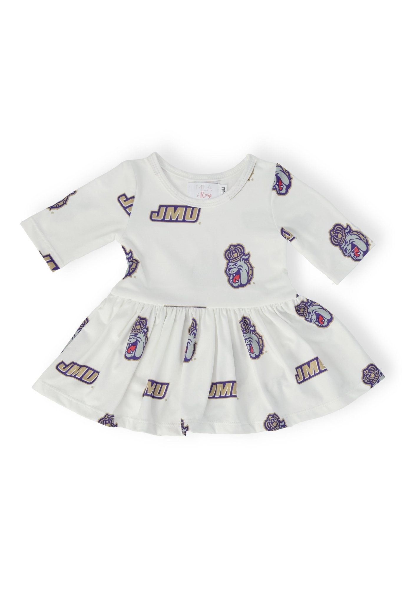 JMU White Duke Dog 3/4 Sleeve Twirl Bodysuit