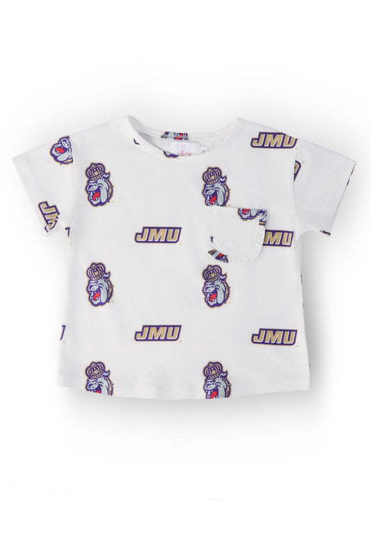 JMU White Duke Dog Ruffle Pocket Tee