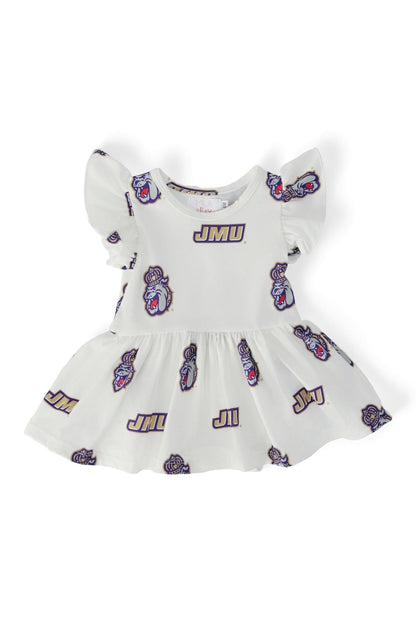 JMU White Duke Dog S/S Flutter Twirl Bodysuit