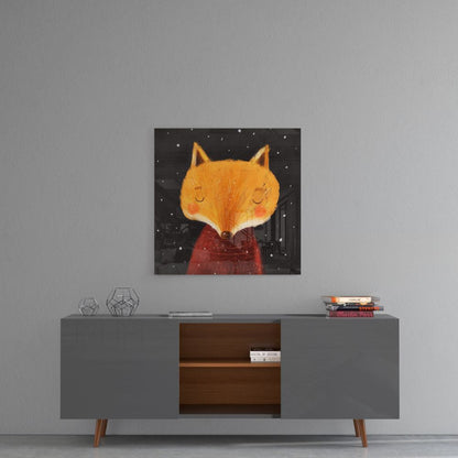 Smiling Orange Fox Starry Night Glass Wall Art