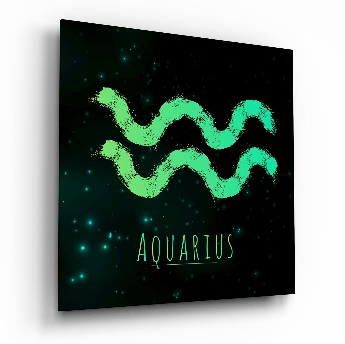 Emerald Brushstroke Starry Aquarius Glass Wall Art