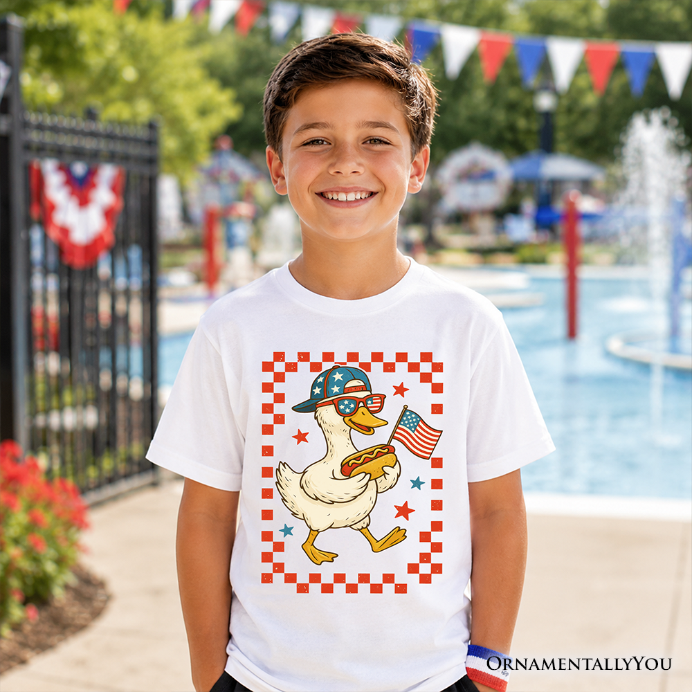 Kids 4th of July Patriotic Duck T-Shirt, Funny Youth Independence Day Tee