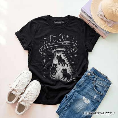 Kids Alien Cat Abduction T-Shirt, Funny Youth UFO Space Cats Cosmic Tee
