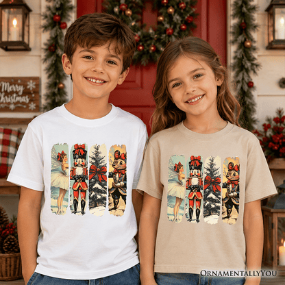 Kids Ballet and Nutcracker Christmas T-Shirt, Coquette Bow and Mouse Youth Vintage Holiday Tee
