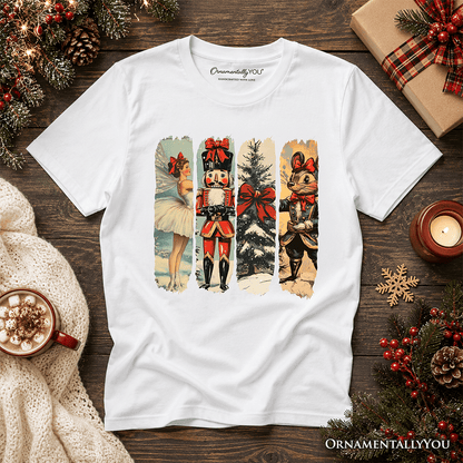 Kids Ballet and Nutcracker Christmas T-Shirt, Coquette Bow and Mouse Youth Vintage Holiday Tee