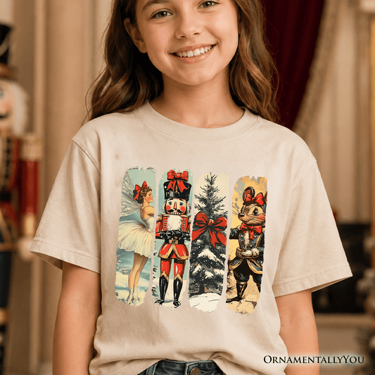 Kids Ballet and Nutcracker Christmas T-Shirt, Coquette Bow and Mouse Youth Vintage Holiday Tee