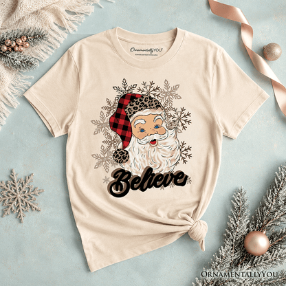 Kids Believe Santa Buffalo Plaid T-Shirt, Retro Christmas Youth Tee