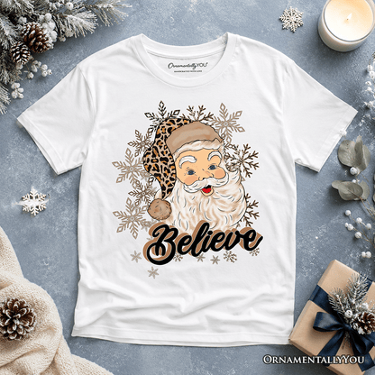 Kids Believe Santa Cheetah Leopard T-Shirt, Retro Christmas Youth Tee