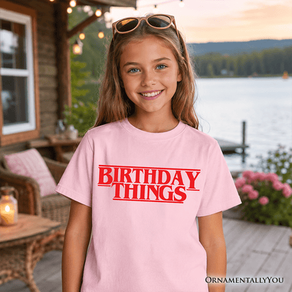 Kids Birthday Things Retro T-Shirt, Horror Bday Youth Tee