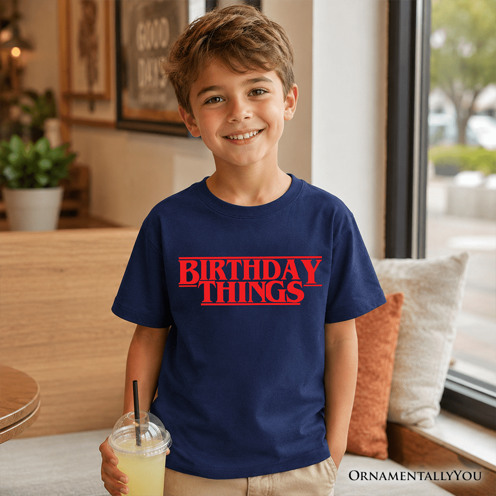 Kids Birthday Things Retro T-Shirt, Horror Bday Youth Tee
