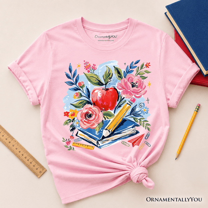 Kids Boho Floral Student T-Shirt, Watercolor Back to School Tee for Youth