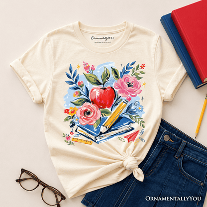 Kids Boho Floral Student T-Shirt, Watercolor Back to School Tee for Youth
