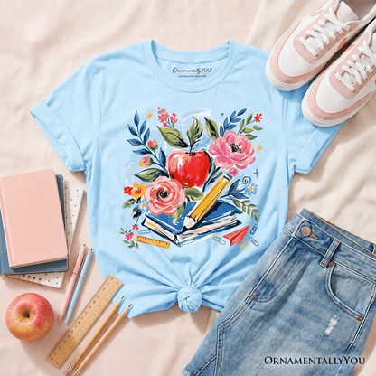 Kids Boho Floral Student T-Shirt, Watercolor Back to School Tee for Youth