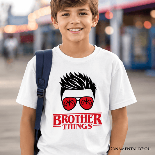 Kids Brother Things Retro T-Shirt, Red Glasses Family Matching Youth Tee