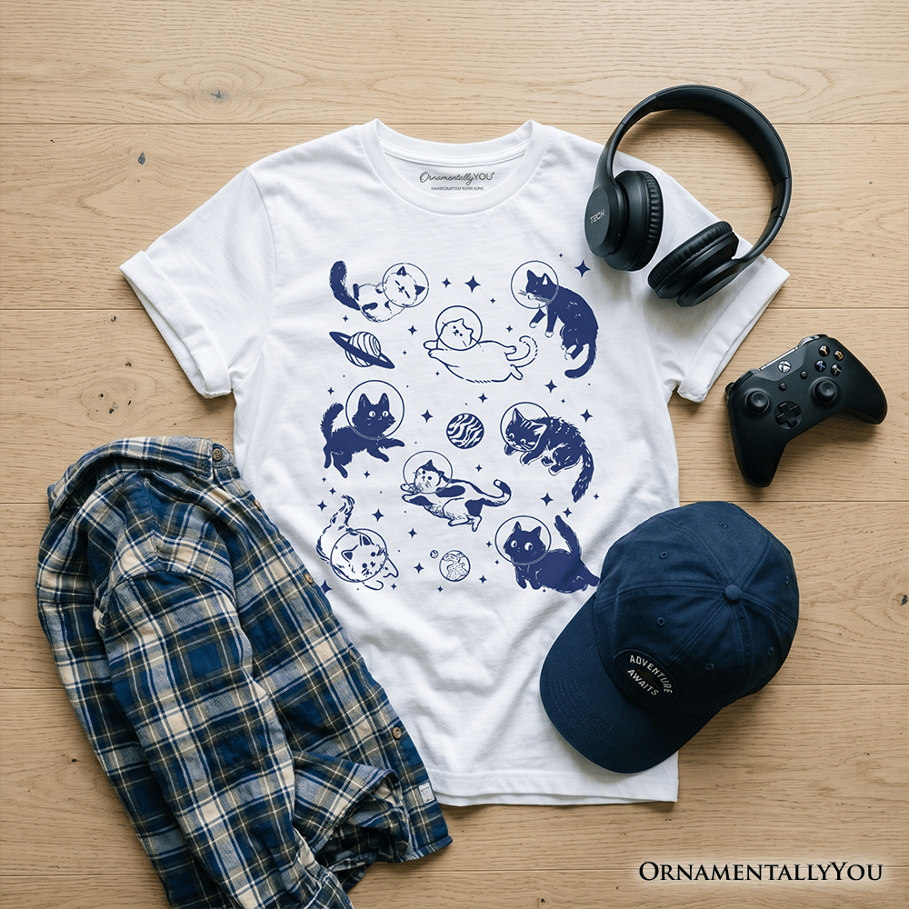 Kids Cats in Space Retro T-Shirt, Funny Astronaut Tee for Youth