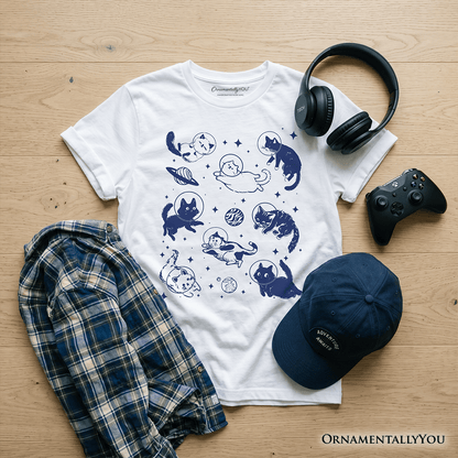 Kids Cats in Space Retro T-Shirt, Funny Astronaut Tee for Youth