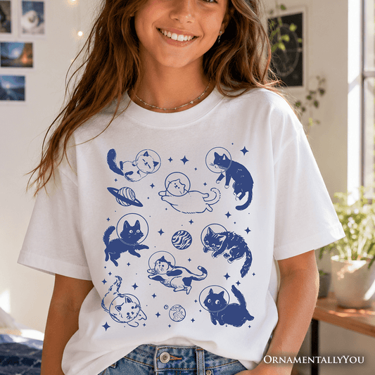 Kids Cats in Space Retro T-Shirt, Funny Astronaut Tee for Youth