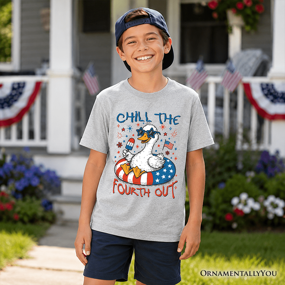 Kids Chill The Fourth Out Goose T-Shirt, Funny Youth Patriotic 4th of July Tee