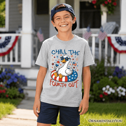 Kids Chill The Fourth Out Goose T-Shirt, Funny Youth Patriotic 4th of July Tee