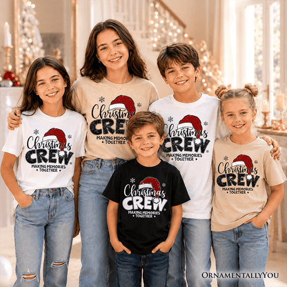 Kids Christmas Crew T-Shirt, Glitter Santa Hat Youth Tee for Making Memories
